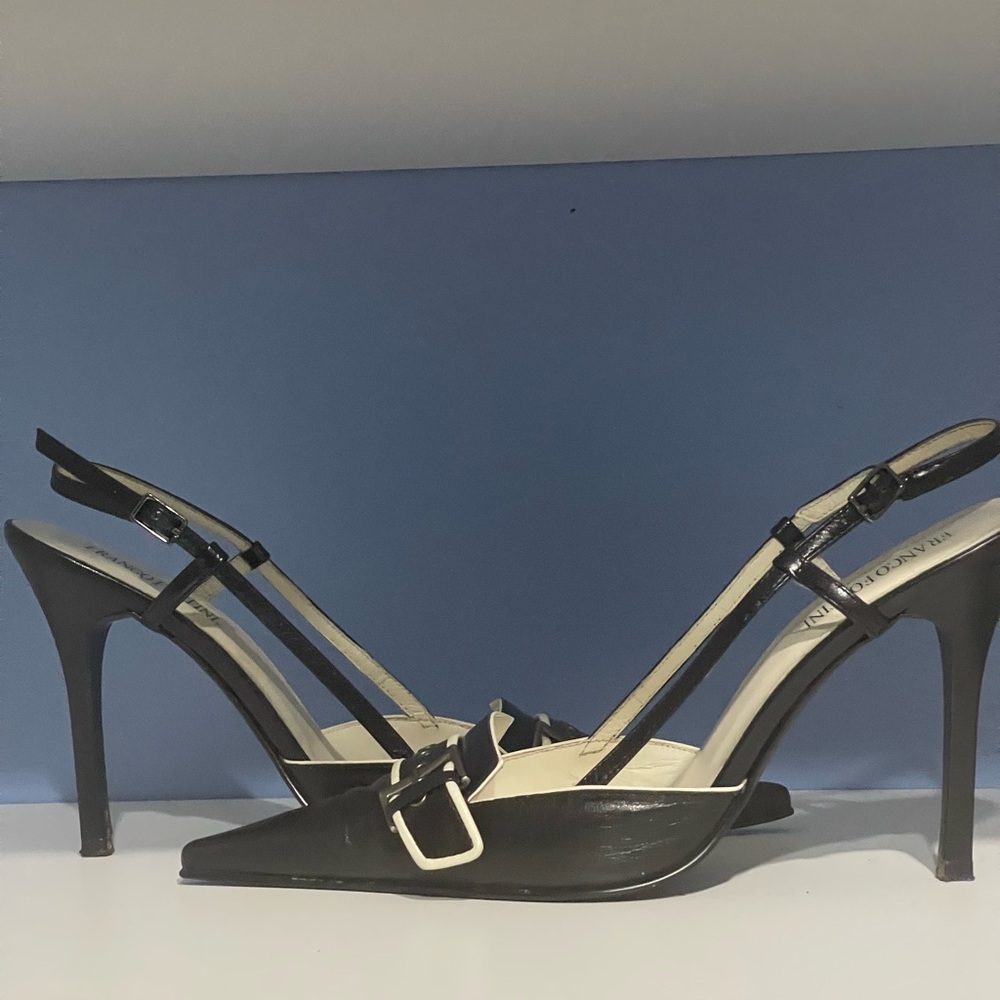 Franco Fortini Black Slingback Heels with Buckle